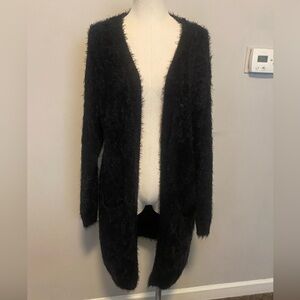Love Tree Black Fuzzy Open-Front Cardigan